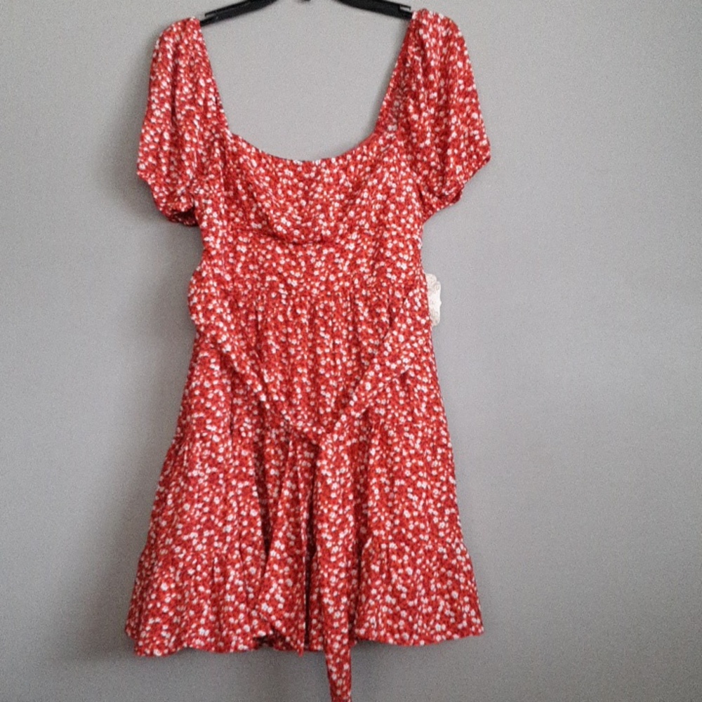 Altar'd State Red Floral Square-Neck Mini Dress